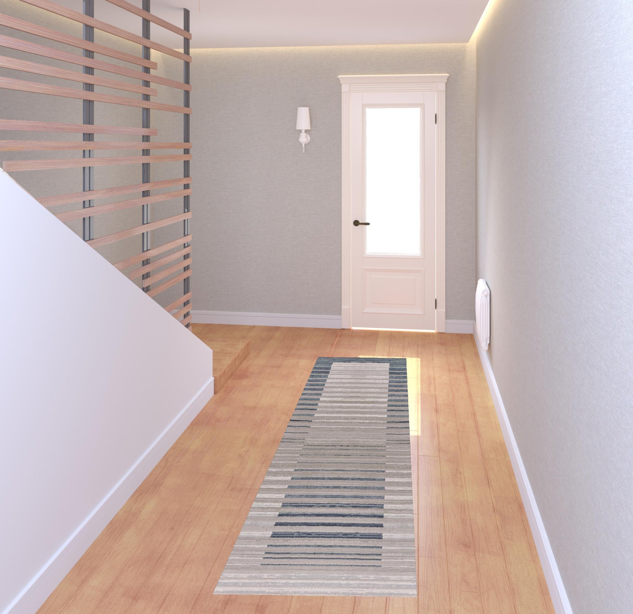 8' Ivory And Blue Abstract Runner Rug