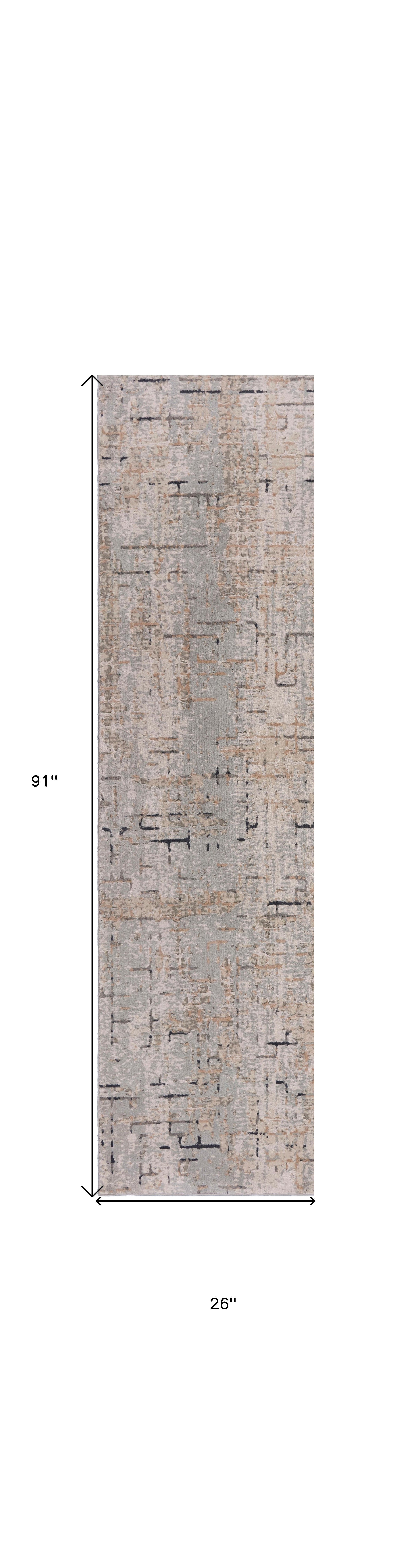 2' X 8' Cream Abstract Runner Rug
