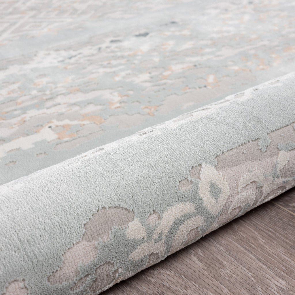 9' X 12' Blue Abstract Distressed Area Rug