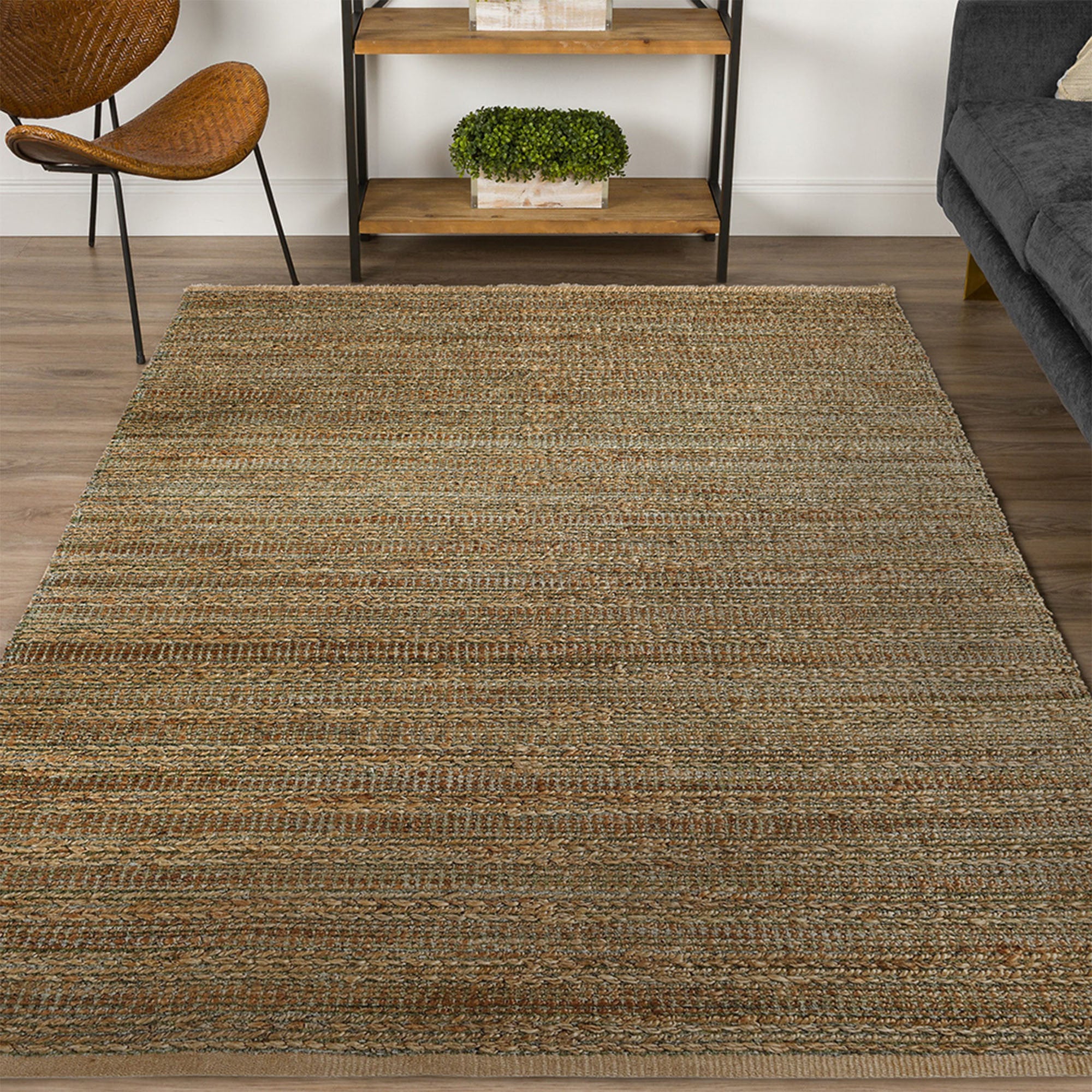 Green Abstract Hand Woven Non Skid Area Rug - 5' x 8'