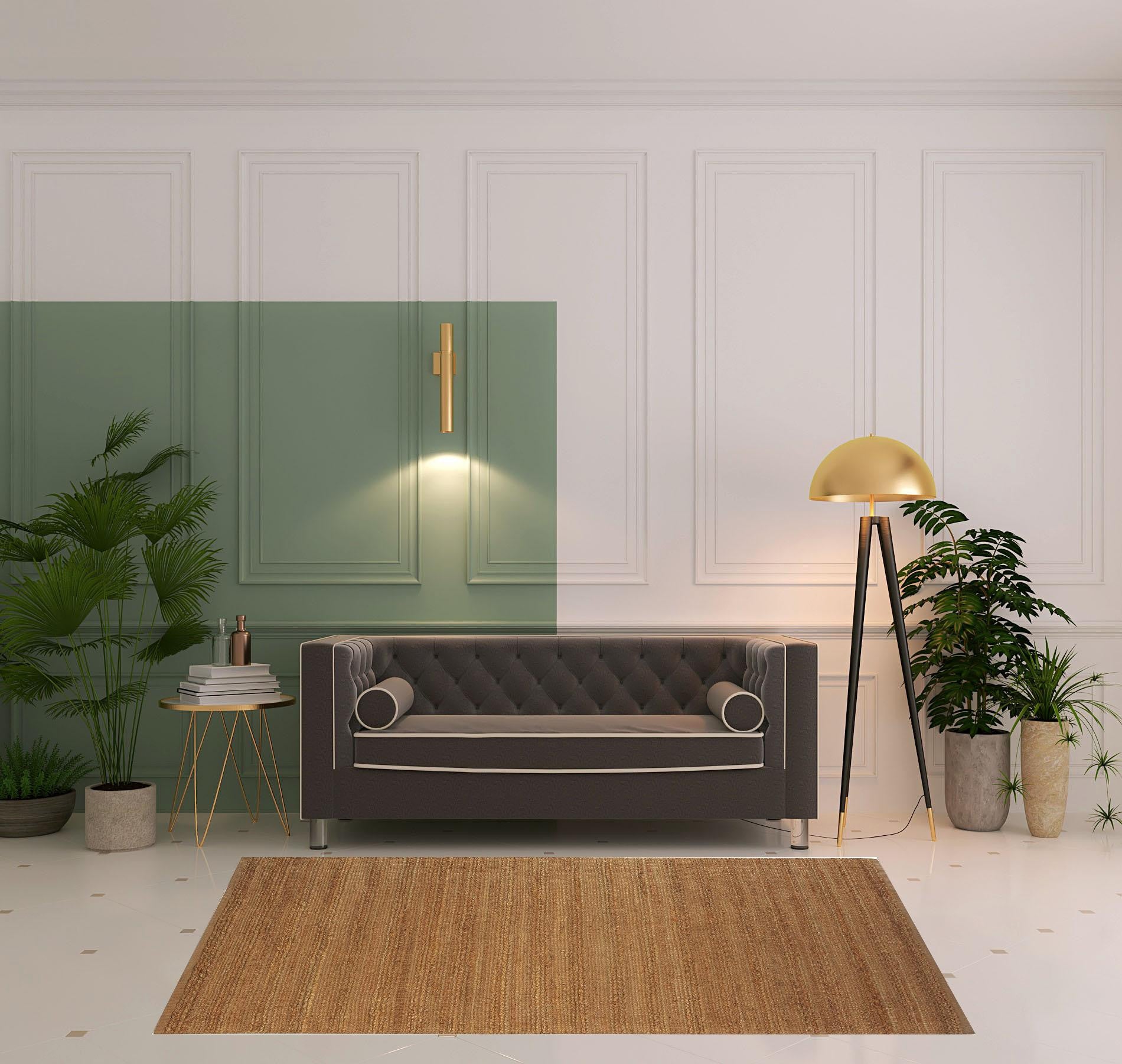 Green Abstract Hand Woven Non Skid Area Rug - 5' x 8'