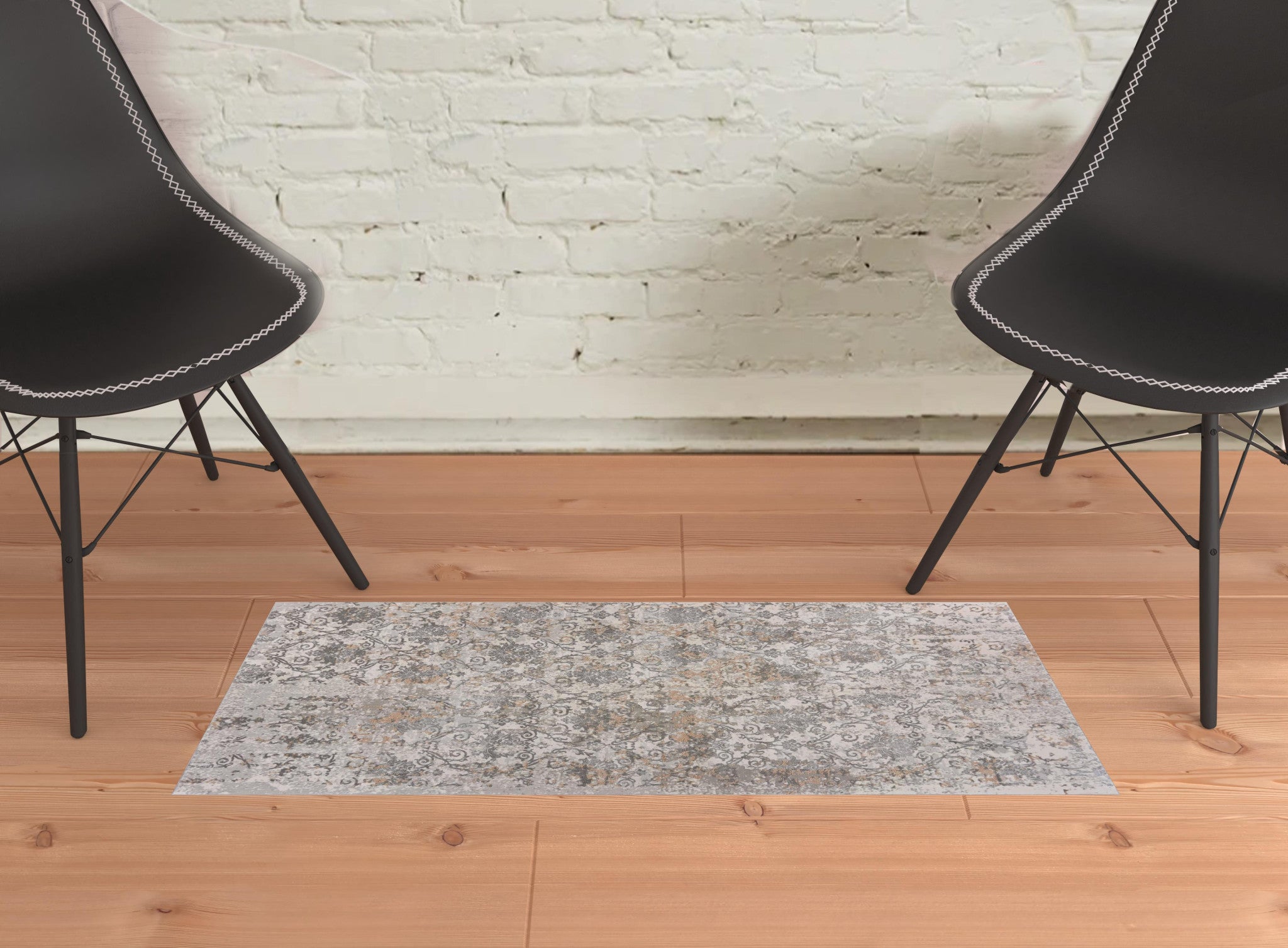 5' X 8' Cream Abstract Distressed Area Rug