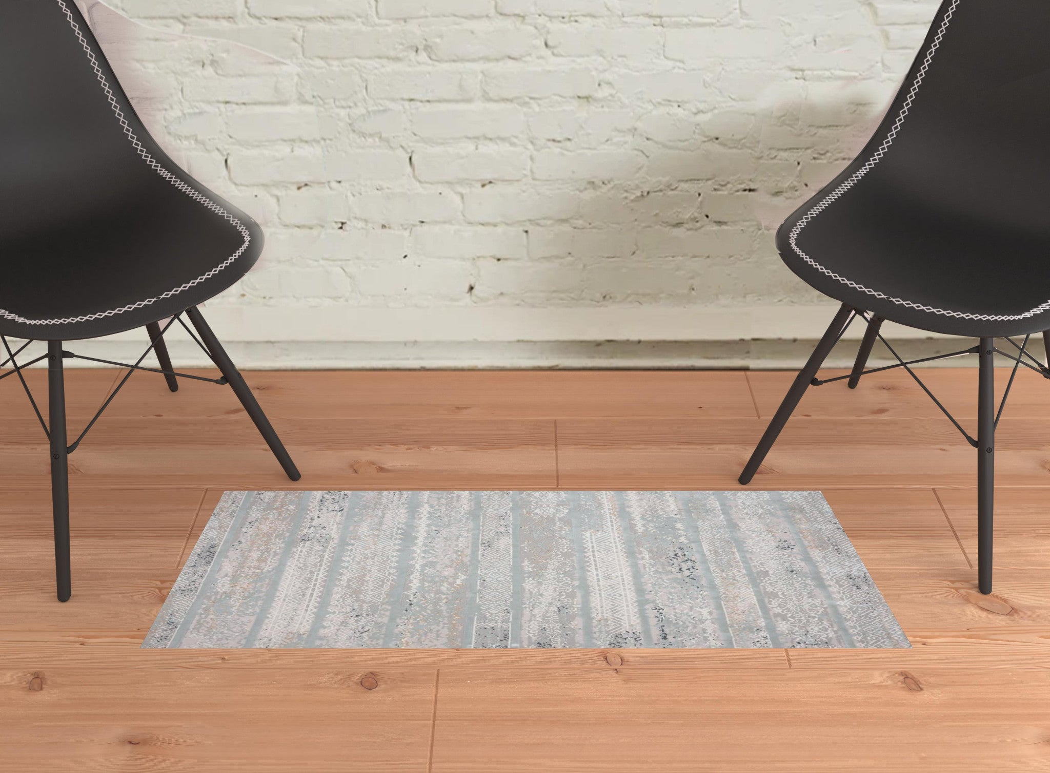 9' X 12' Blue Abstract Distressed Area Rug