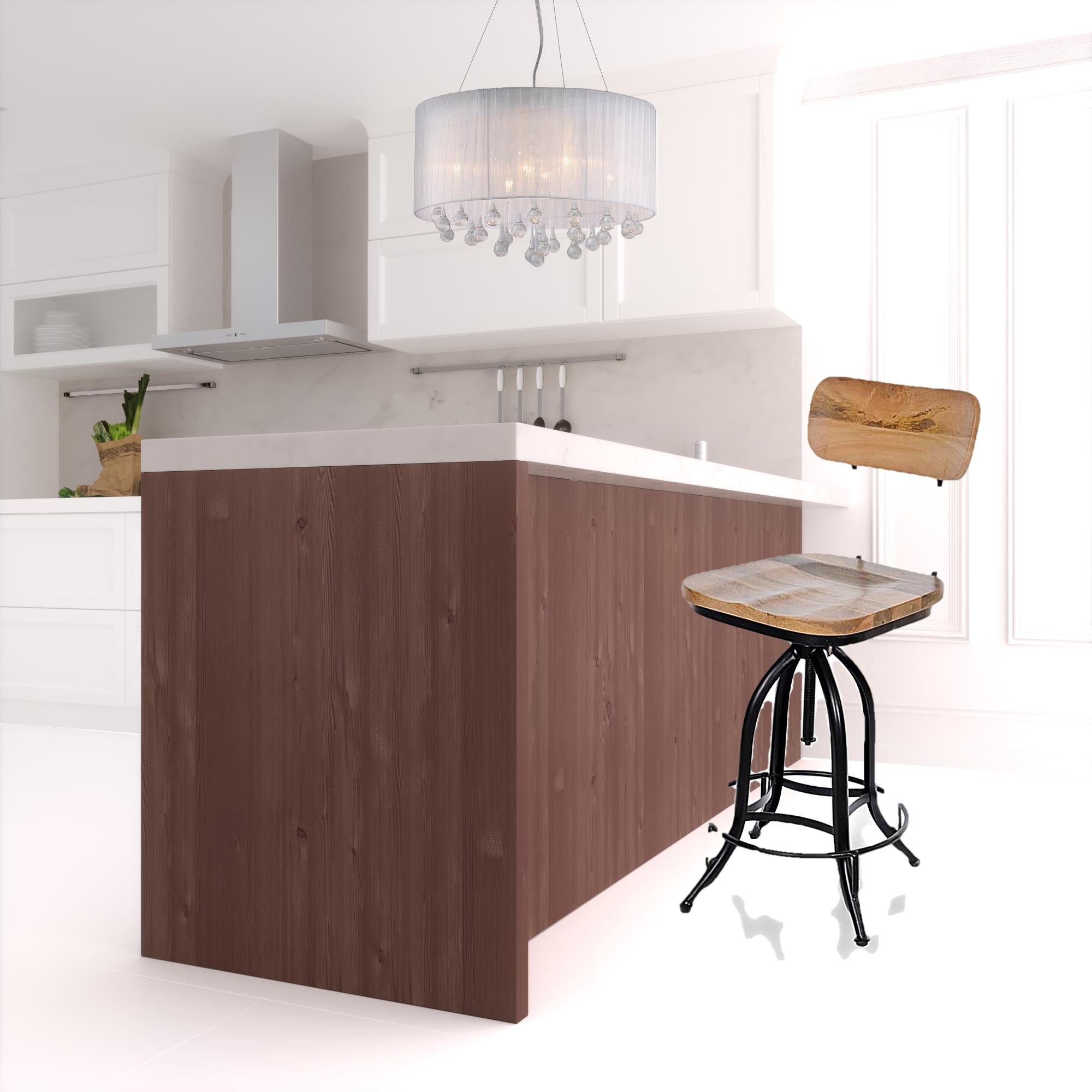 Natural Steel Swivel Low Back Adjustable Height Bar Chair With Footrest 46"