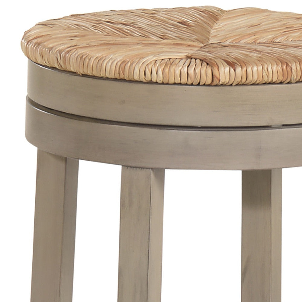 24" Natural And Gray Swivel Backless Counter Height Bar Chair With Footrest