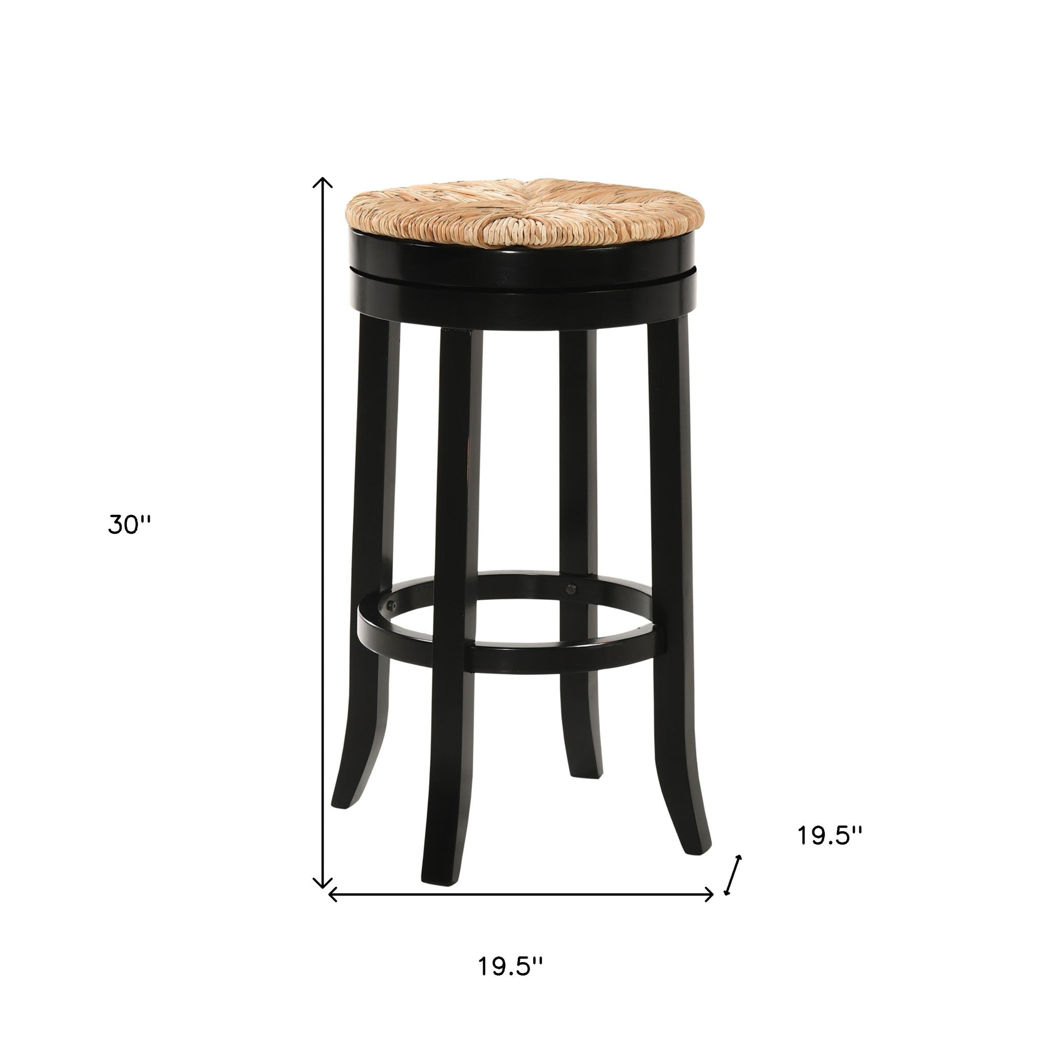 30" Natural And Black Swivel Backless Bar Height Chair With Footrest