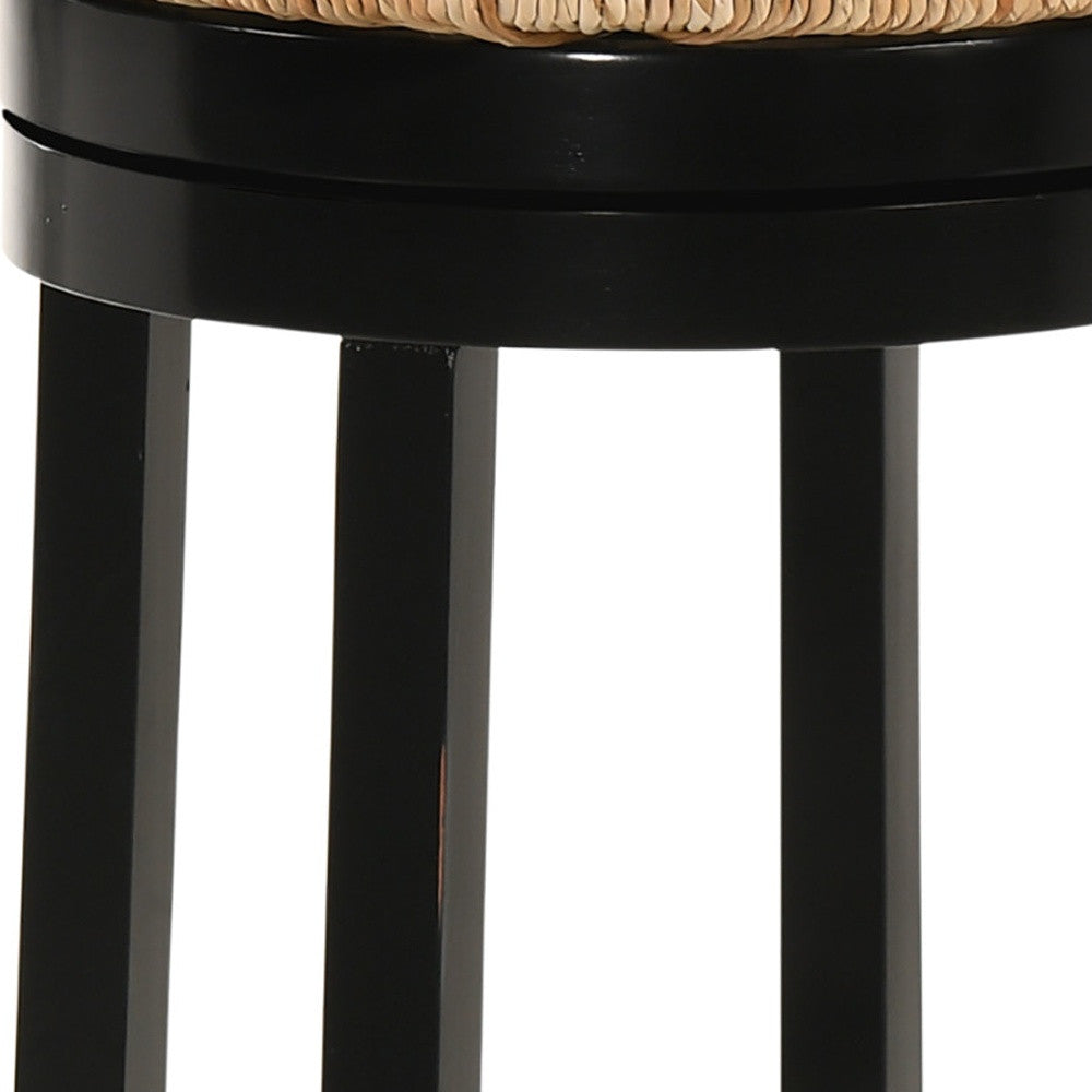 30" Natural And Black Swivel Backless Bar Height Chair With Footrest