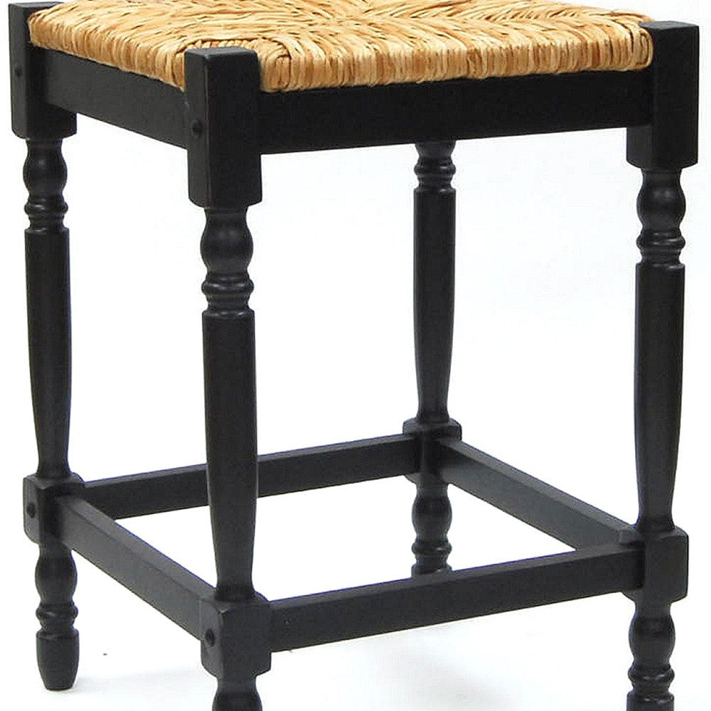 24" Natural And Black Backless Counter Height Bar Chair With Footrest