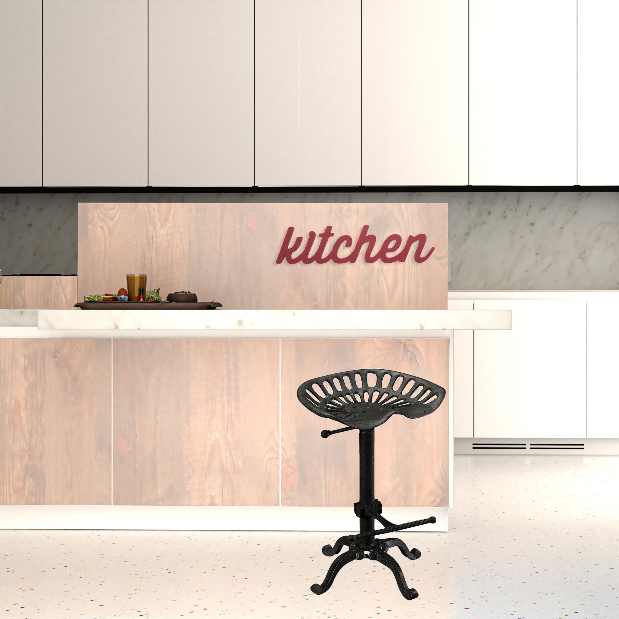 23" Black Backless Adjustable Height Bar Chair With Footrest