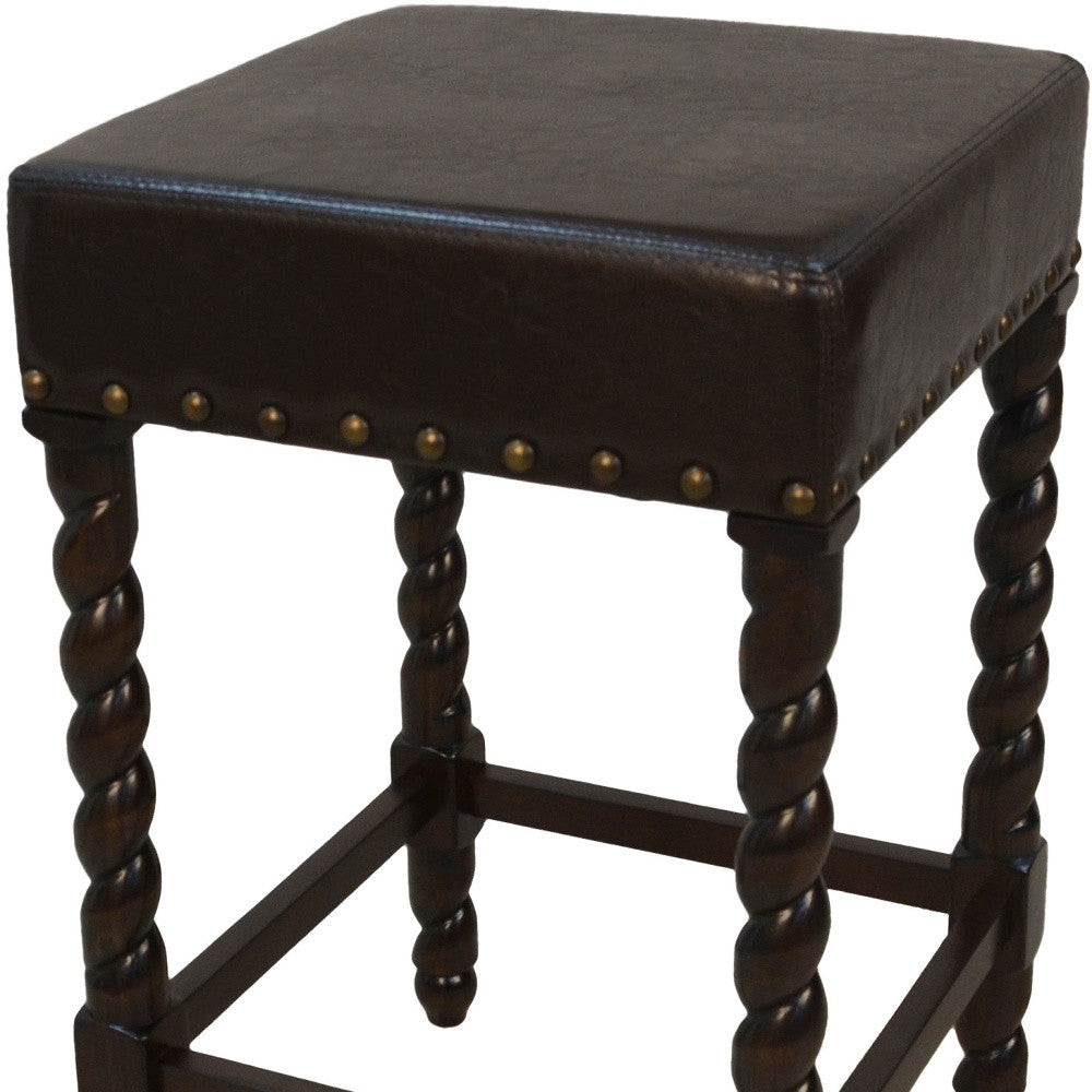 24" Black And Espresso Faux Leather Backless Counter Height Bar Chair With Footrest