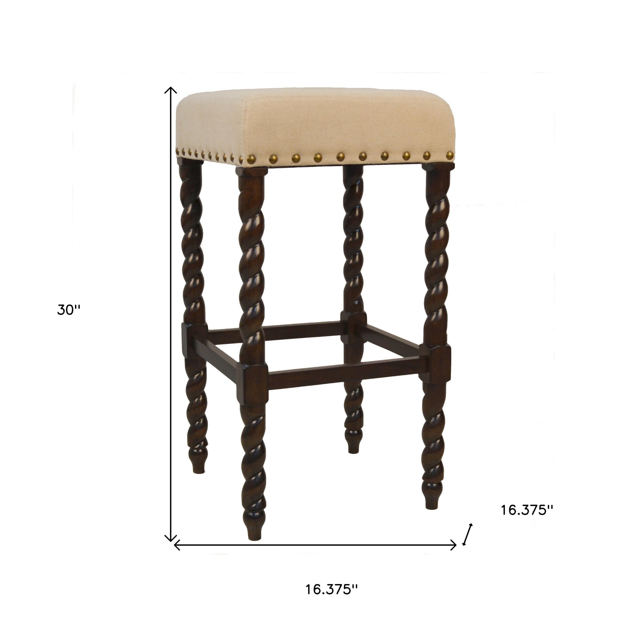 30" Cream And Espresso Backless Bar Height Chair With Footrest