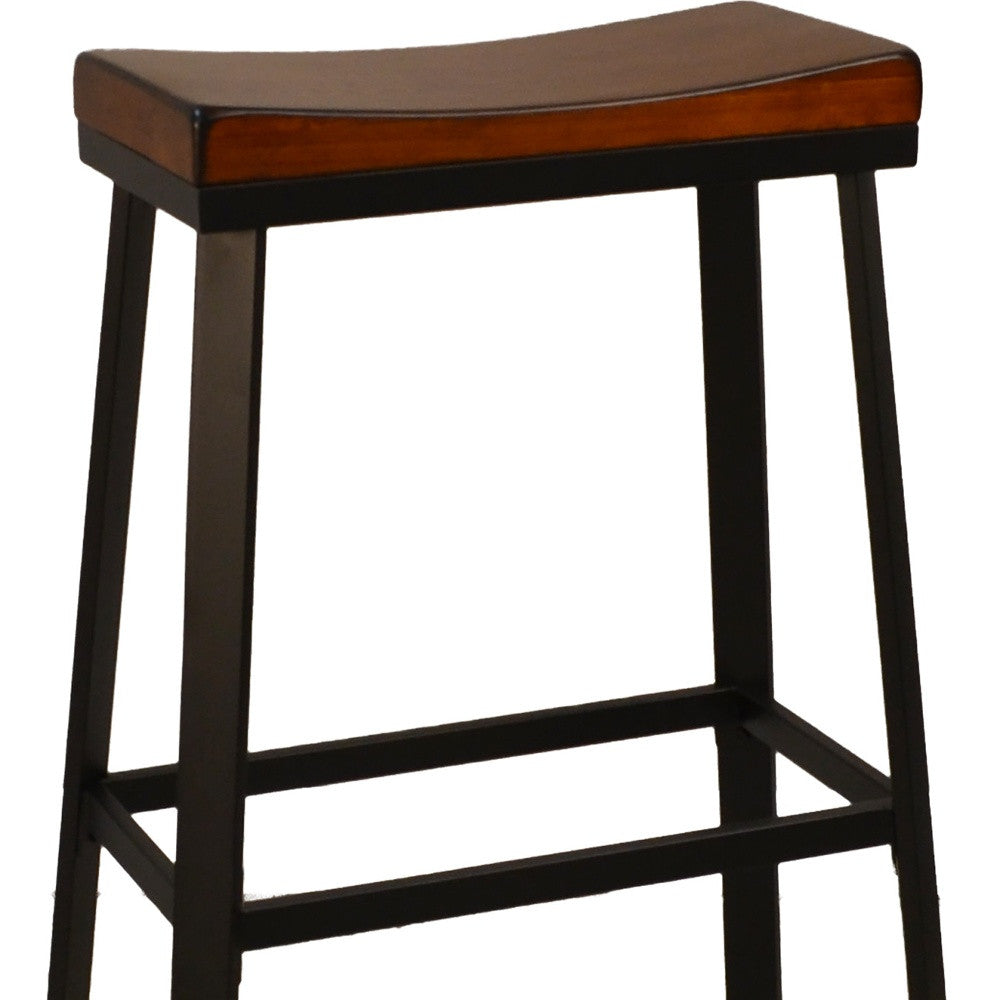 30" Chestnut And Black Steel Backless Bar Height Chair With Footrest