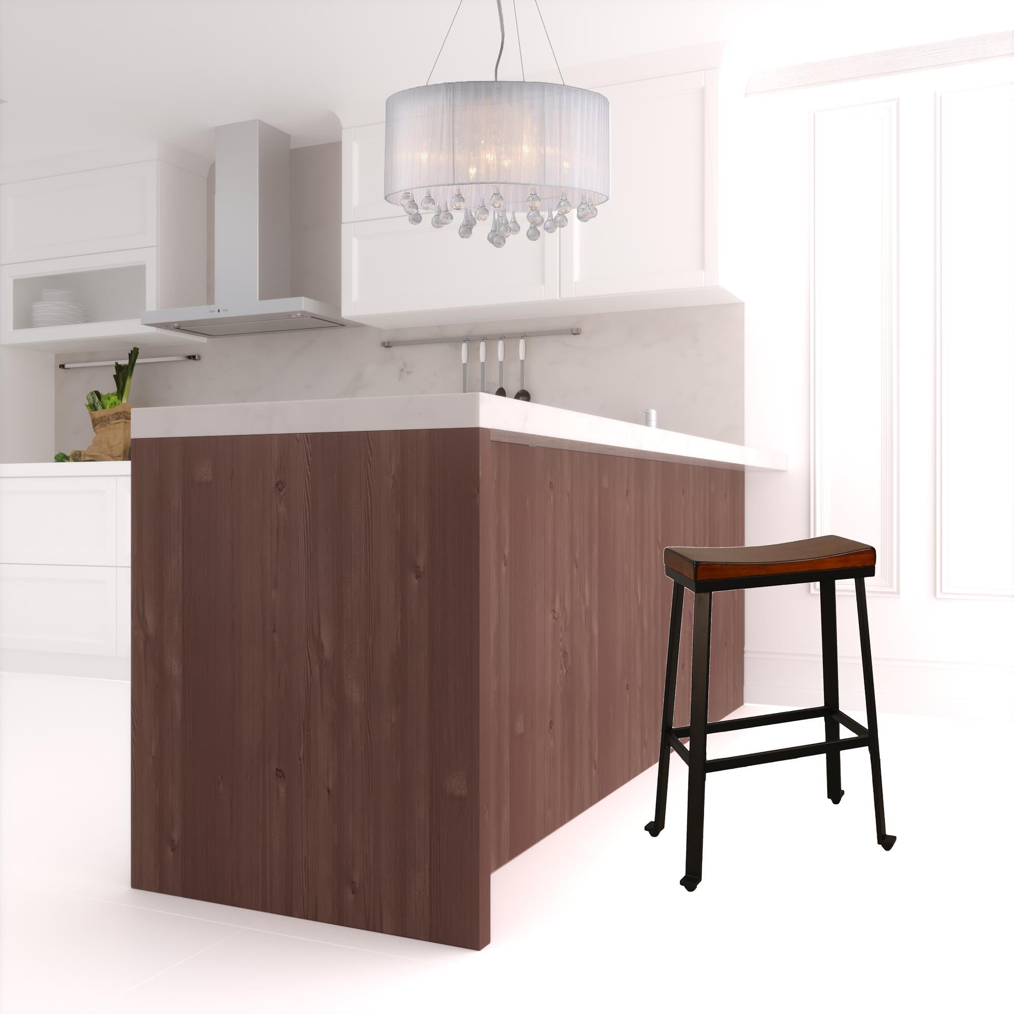 30" Chestnut And Black Steel Backless Bar Height Chair With Footrest