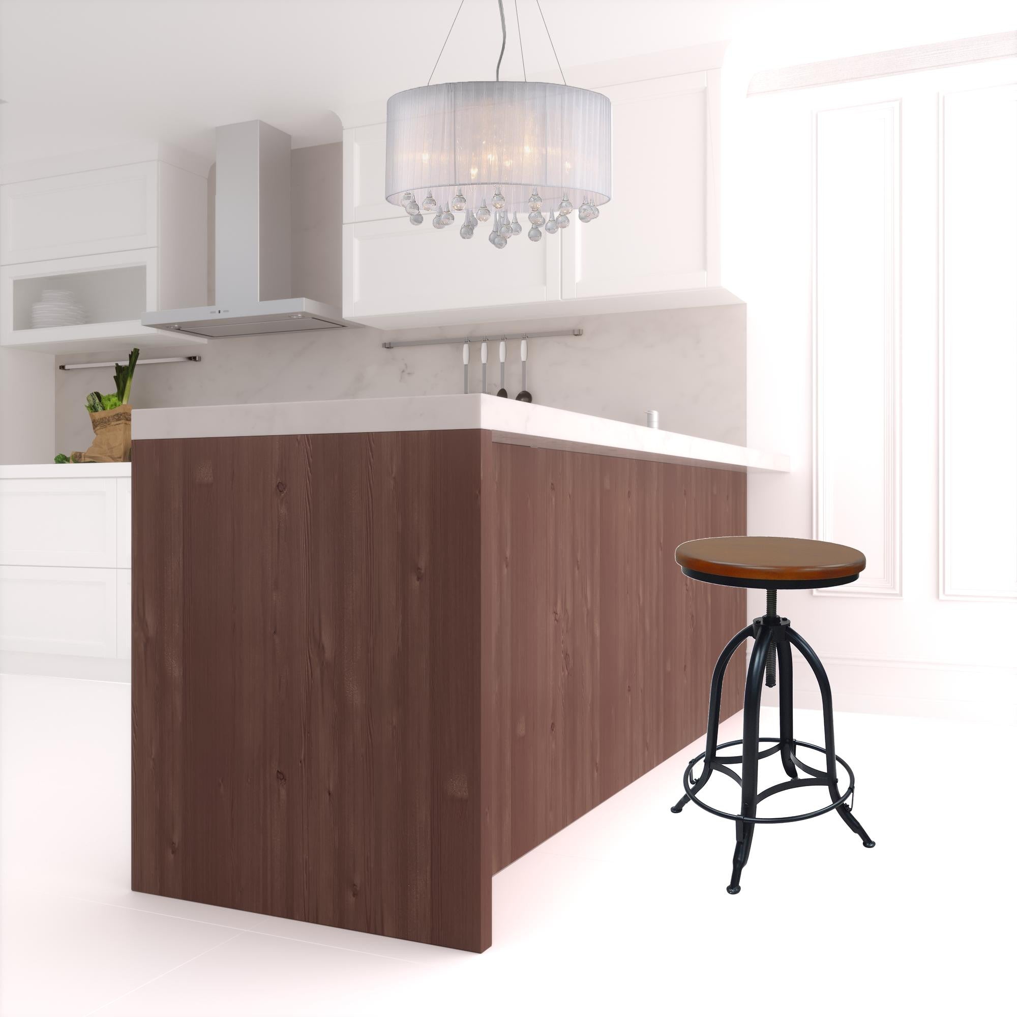 30" Chestnut And Black Swivel Backless Adjustable Height Bar Chair With Footrest