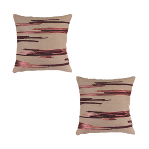 Set Of Two 15" Beige and Wine Striped Cotton Blend Throw Pillows With Sequins