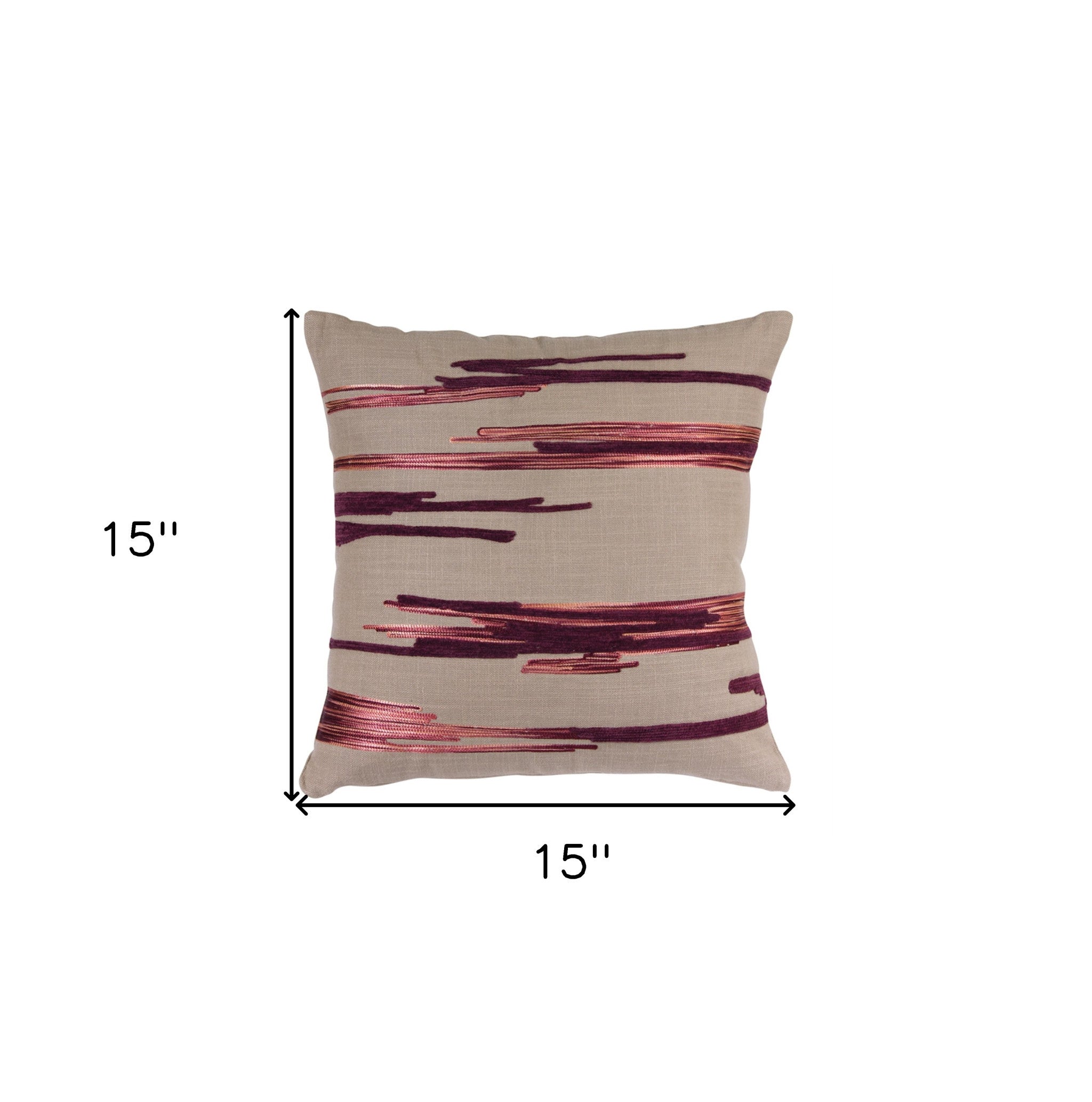 兩件套 15 英寸米色和酒紅色條紋棉質混紡抱枕，帶亮片