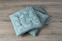 Teal and Ivory Cotton Paisley Dining Chair Pad Set Of Two - 17