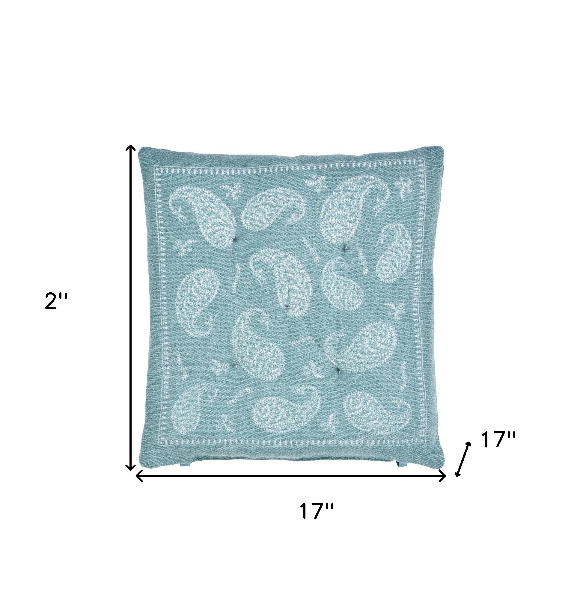 Teal and Ivory Cotton Paisley Dining Chair Pad Set Of Two - 17" x 17"