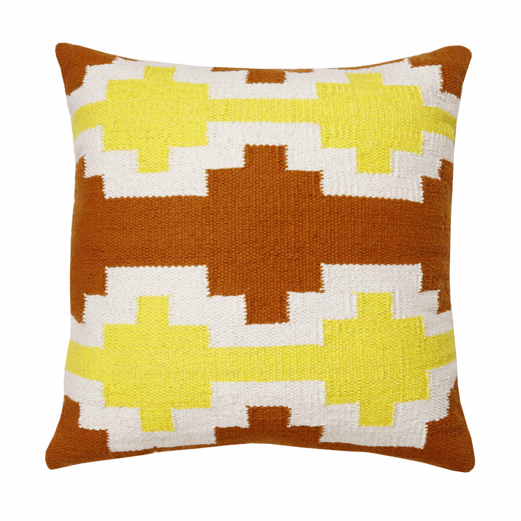 Set Of Two 20" X 20" Adobe Orange Yellow And White Geometric Zippered 100% Cotton Throw Pillow