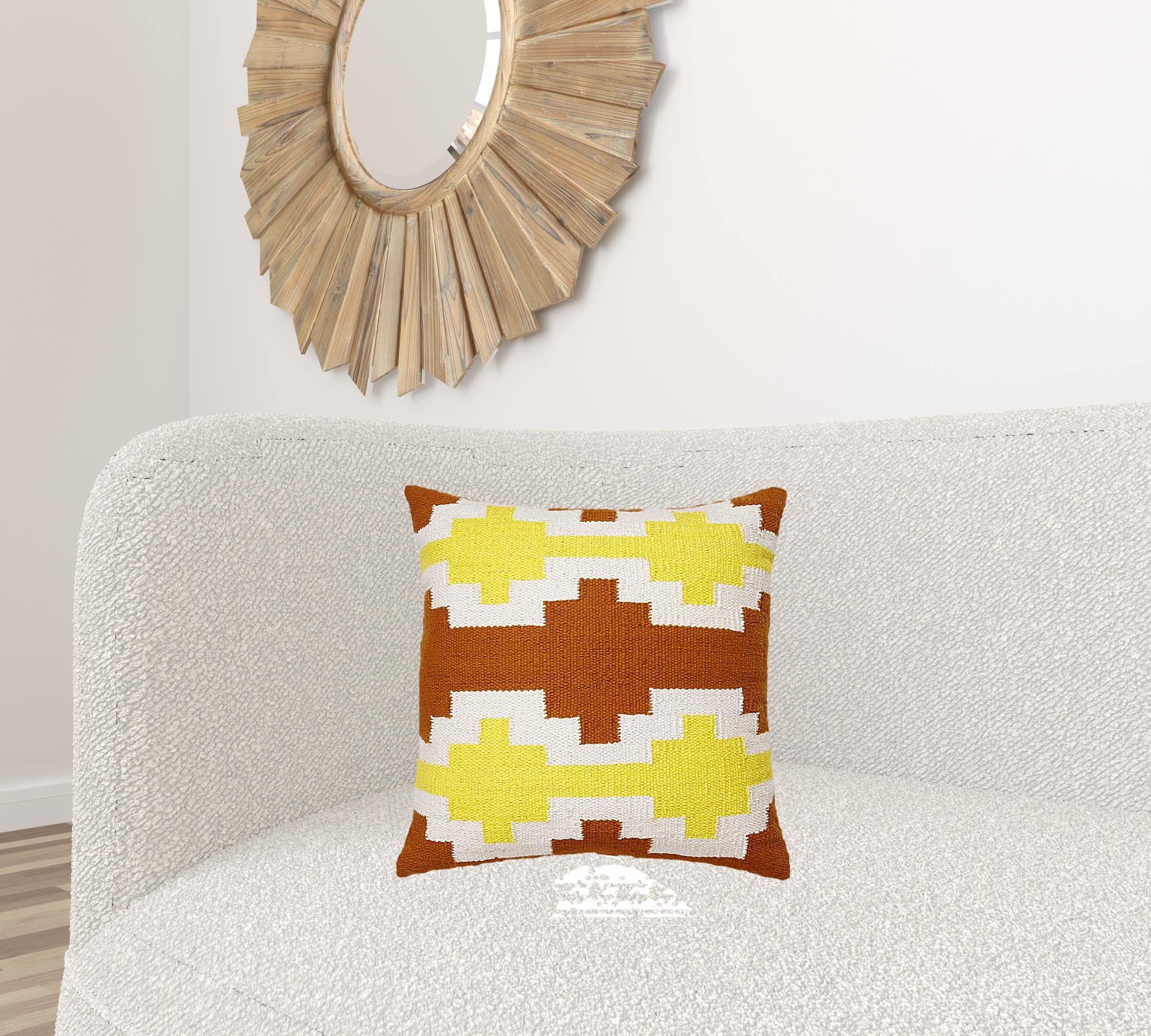 Set Of Two 20" X 20" Adobe Orange Yellow And White Geometric Zippered 100% Cotton Throw Pillow