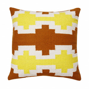 Set Of Two 20" X 20" Adobe Orange Yellow And White Geometric Zippered 100% Cotton Throw Pillow