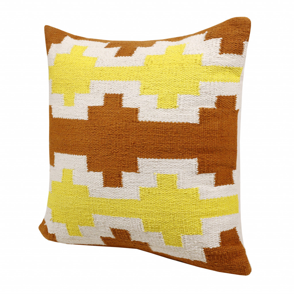 Set Of Two 20" X 20" Adobe Orange Yellow And White Geometric Zippered 100% Cotton Throw Pillow