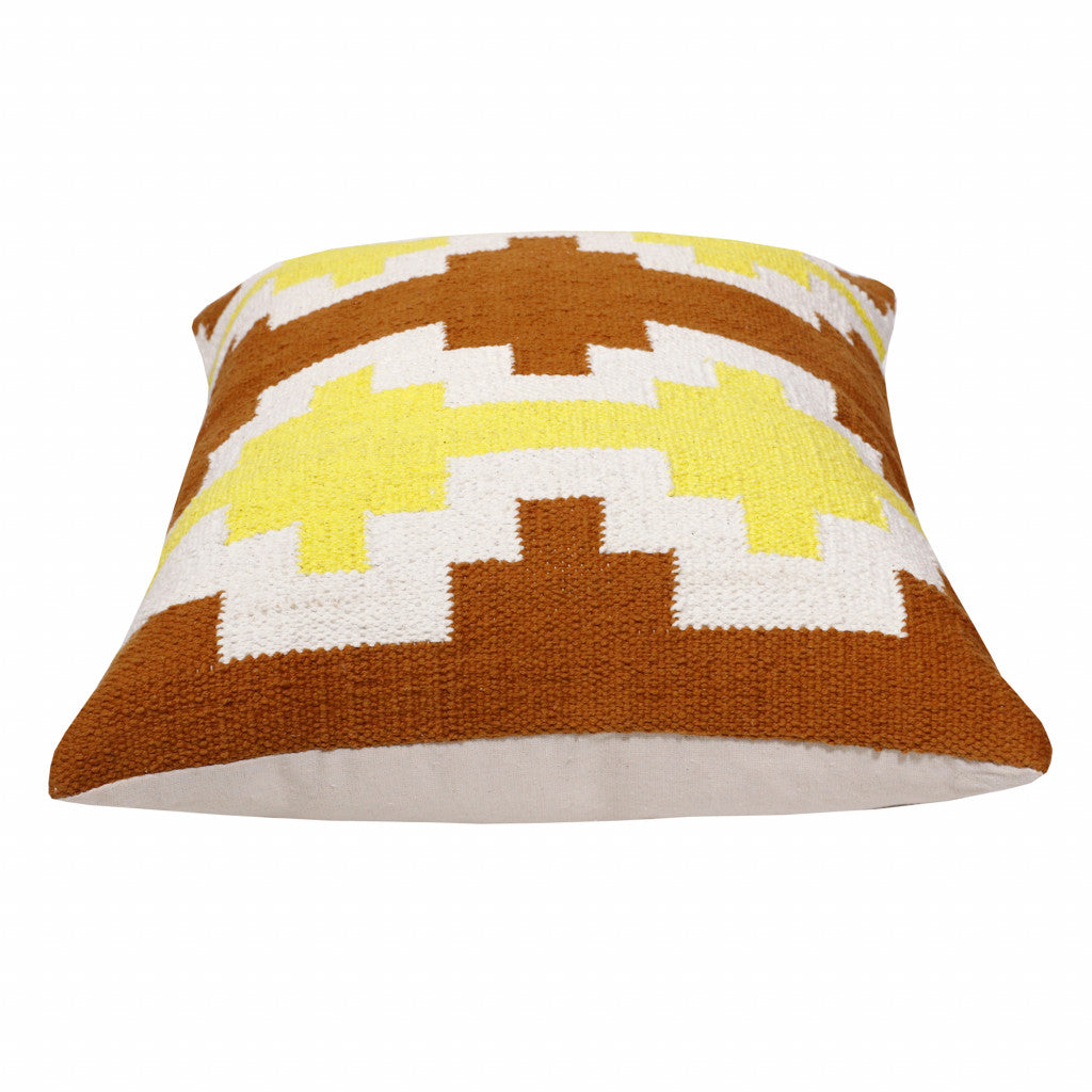 Set Of Two 20" X 20" Adobe Orange Yellow And White Geometric Zippered 100% Cotton Throw Pillow