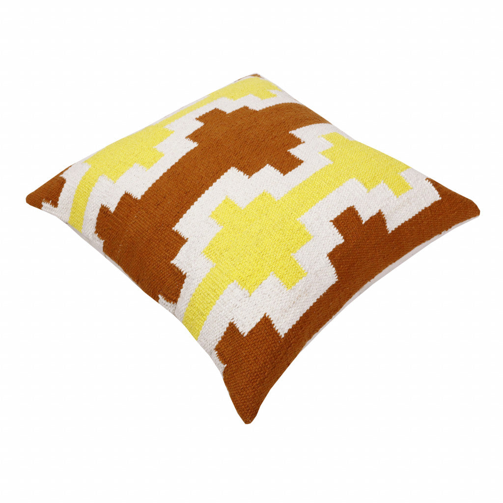 Set Of Two 20" X 20" Adobe Orange Yellow And White Geometric Zippered 100% Cotton Throw Pillow