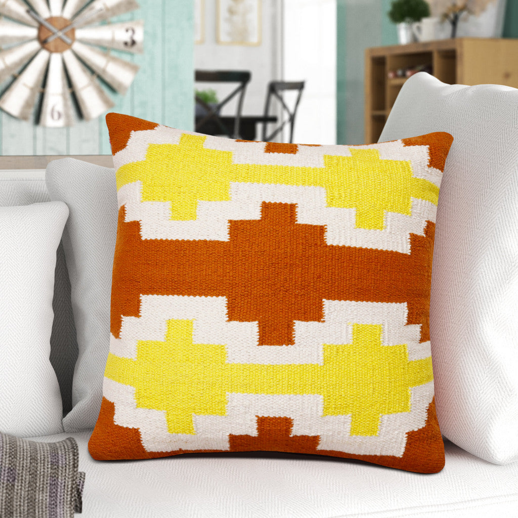 Set Of Two 20" X 20" Adobe Orange Yellow And White Geometric Zippered 100% Cotton Throw Pillow