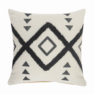 Set Of Two 20" X 20" Cream Black And Gray Geometric Zippered 100% Cotton Throw Pillow