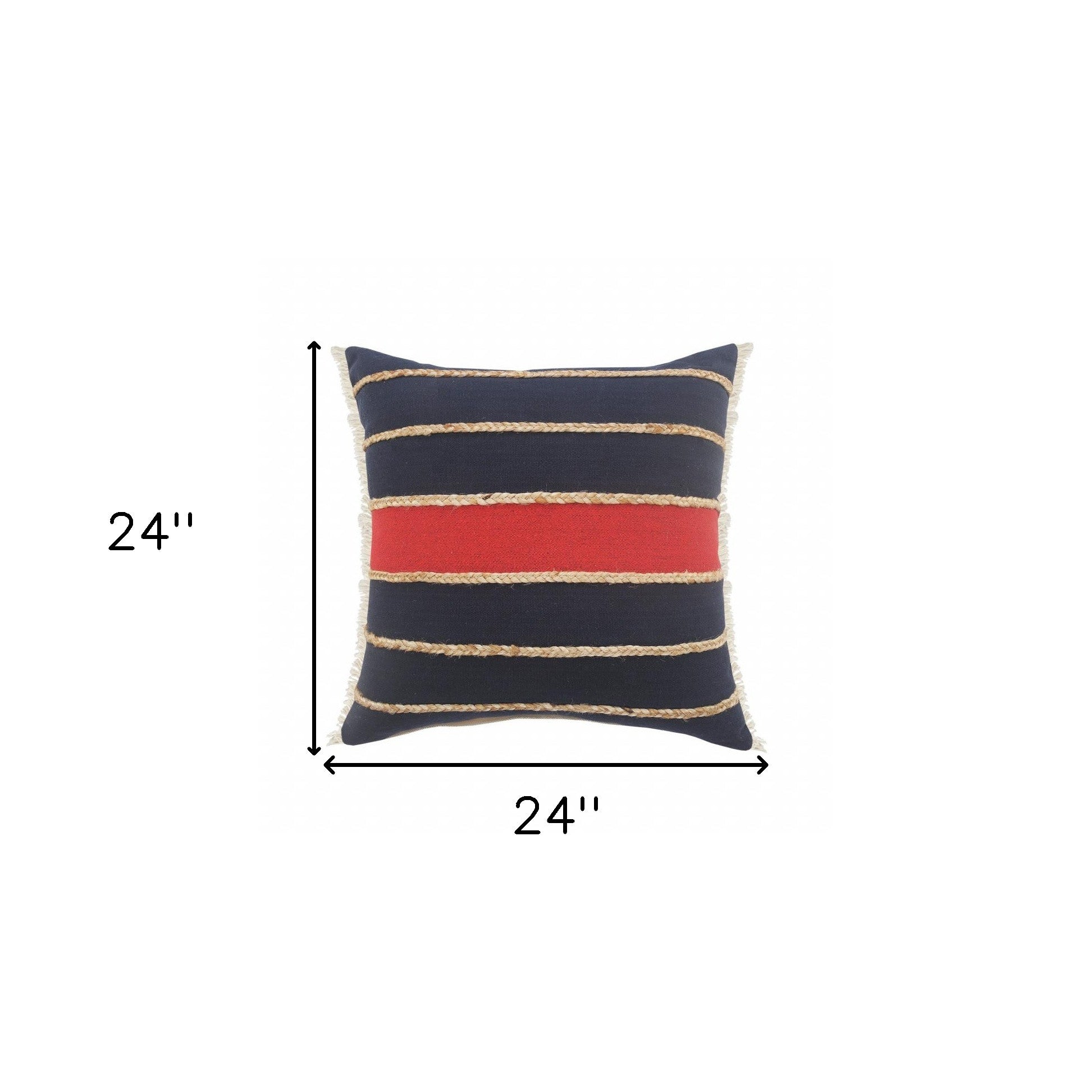 Set Of Two 24" X 24" Red Striped Zippered 100% Cotton Throw Pillow