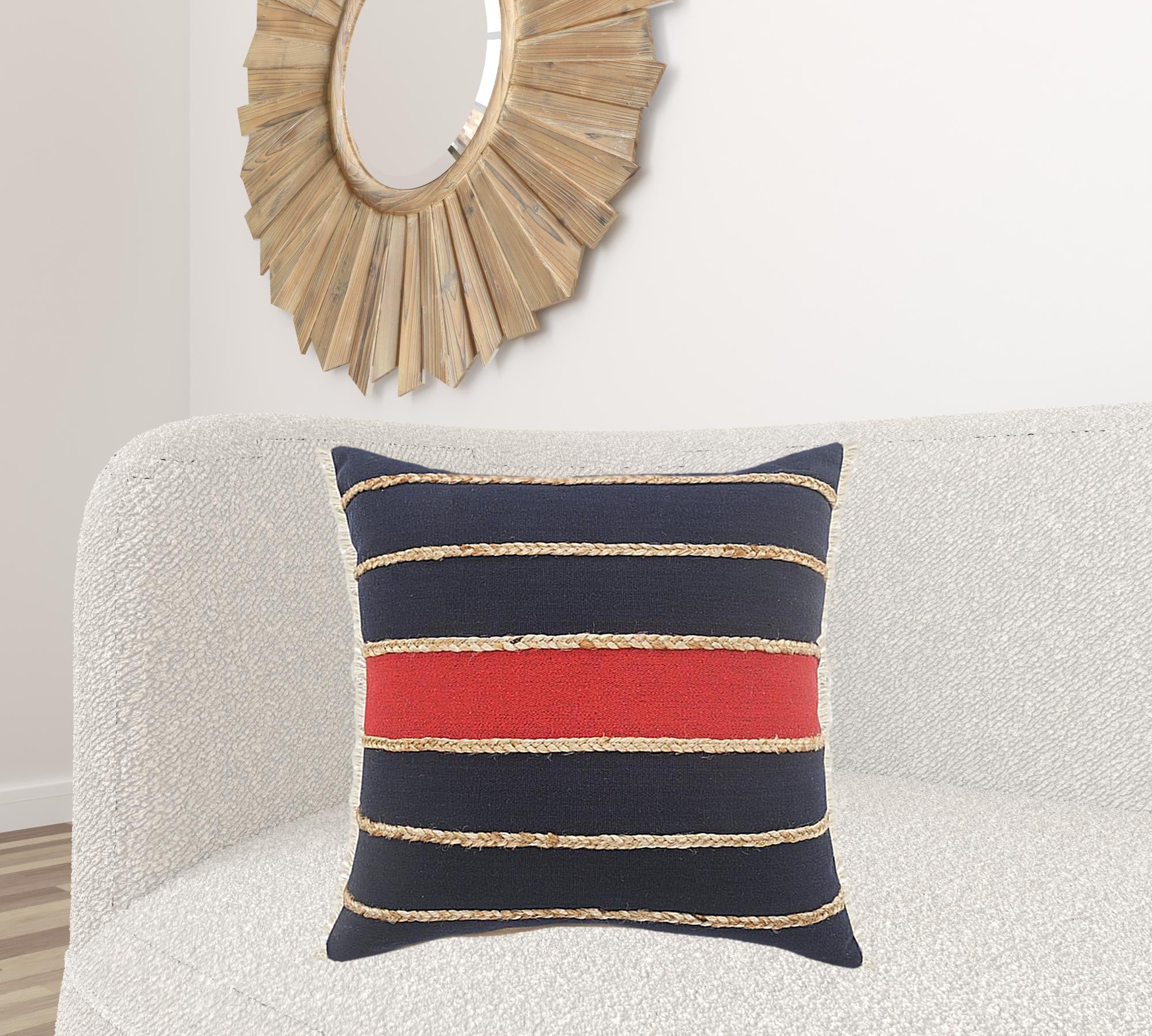 Set Of Two 24" X 24" Red Striped Zippered 100% Cotton Throw Pillow