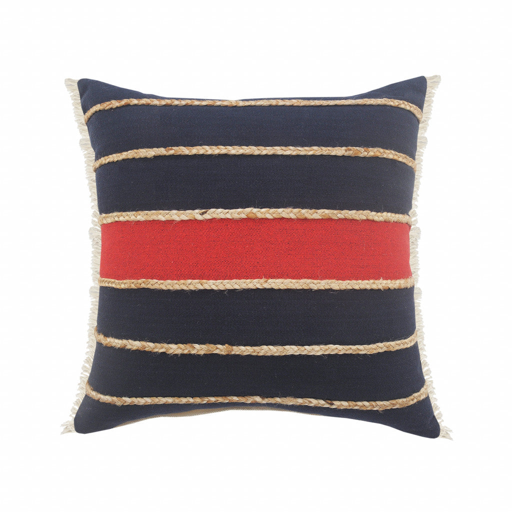 Set Of Two 24" X 24" Red Striped Zippered 100% Cotton Throw Pillow