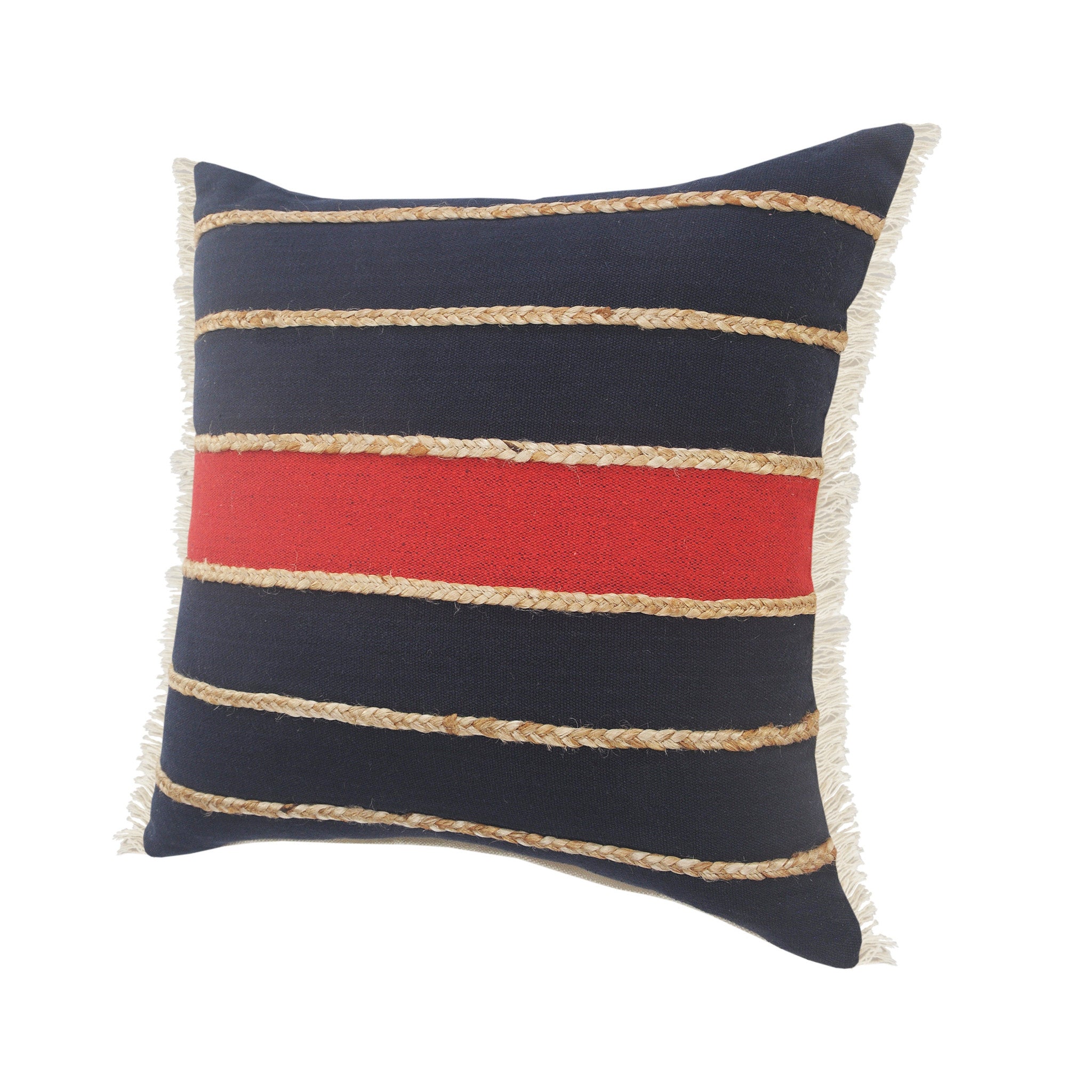 Set Of Two 24" X 24" Red Striped Zippered 100% Cotton Throw Pillow