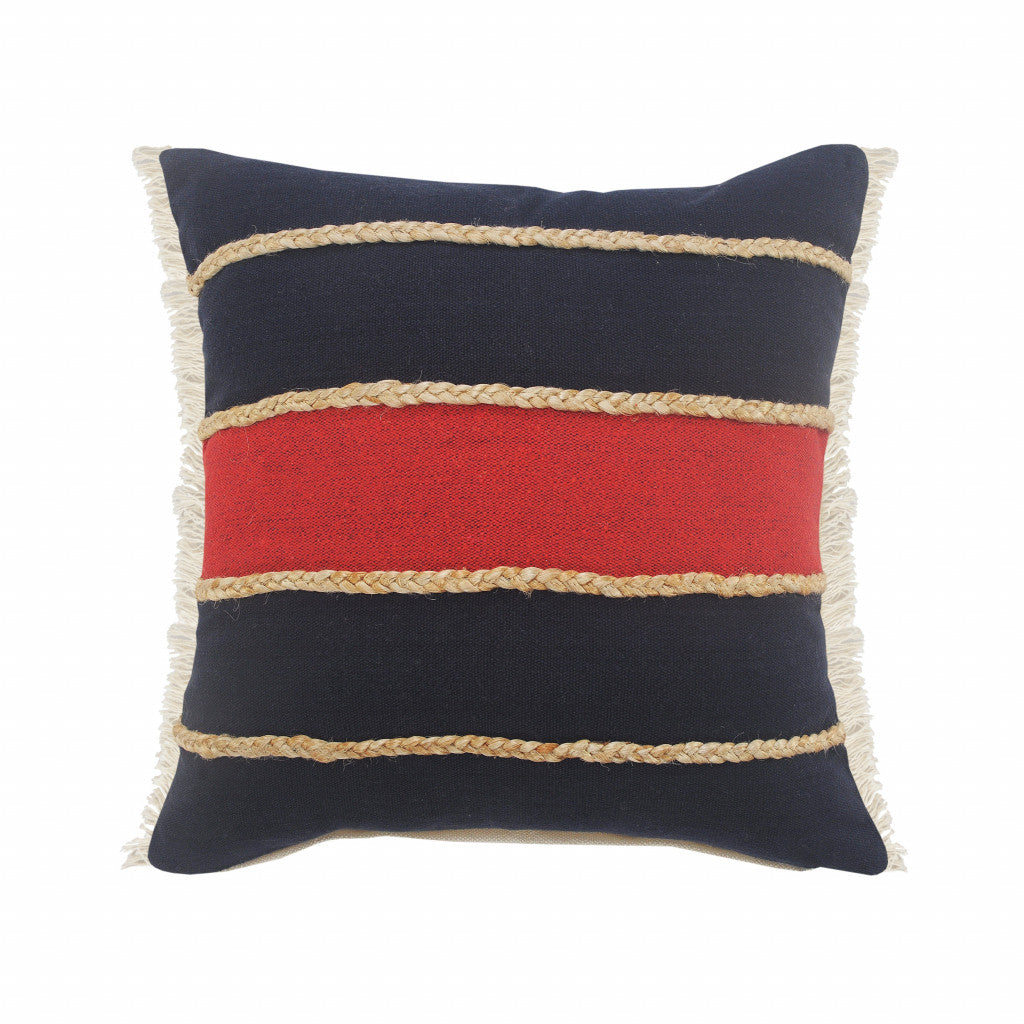 Set Of Two 24" X 24" Red Striped Zippered 100% Cotton Throw Pillow