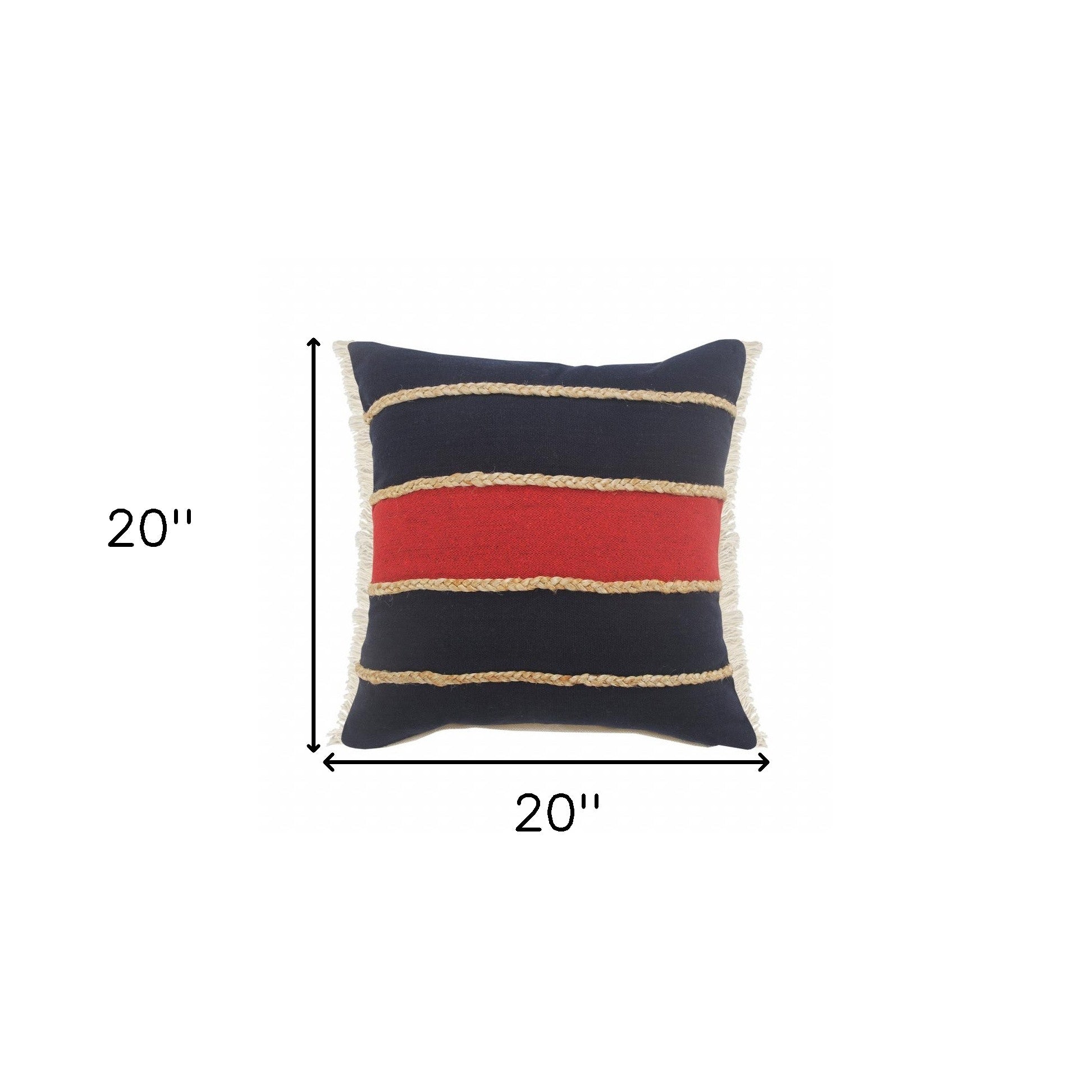 Set Of Two 24" X 24" Red Striped Zippered 100% Cotton Throw Pillow