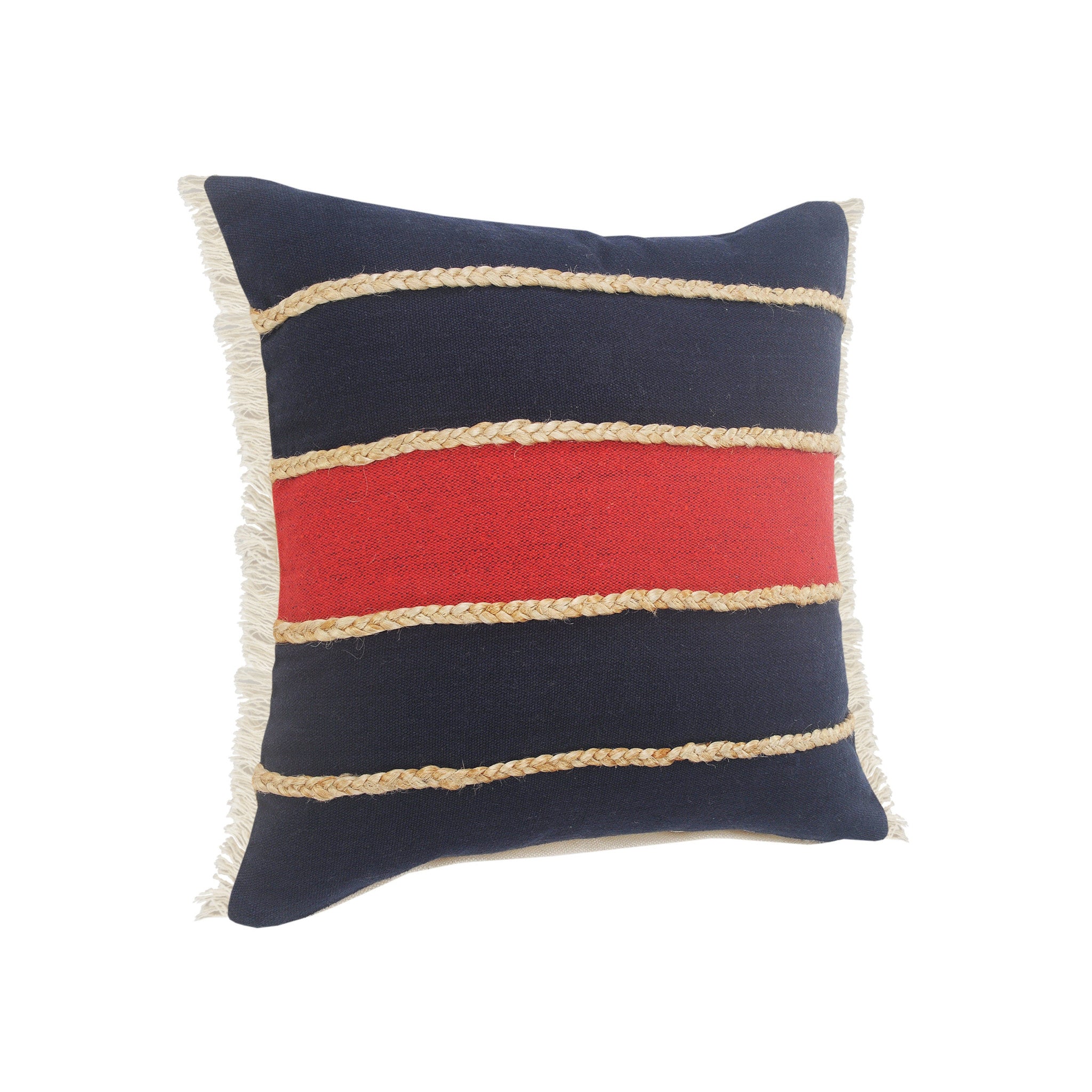 Set Of Two 24" X 24" Red Striped Zippered 100% Cotton Throw Pillow