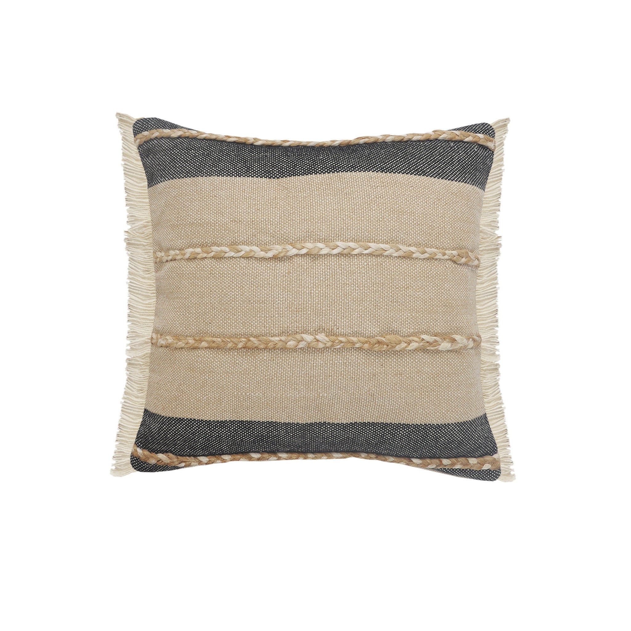 Black Striped Zippered Jute Throw Pillow Set Of Two - 24" x 24"