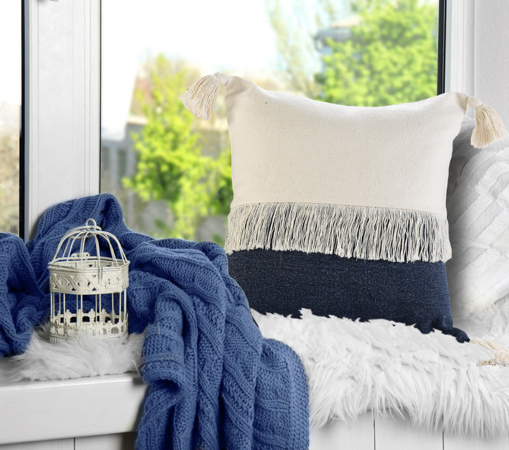 Set Of Two 20" X 20" Blue Zippered 100% Cotton Throw Pillow