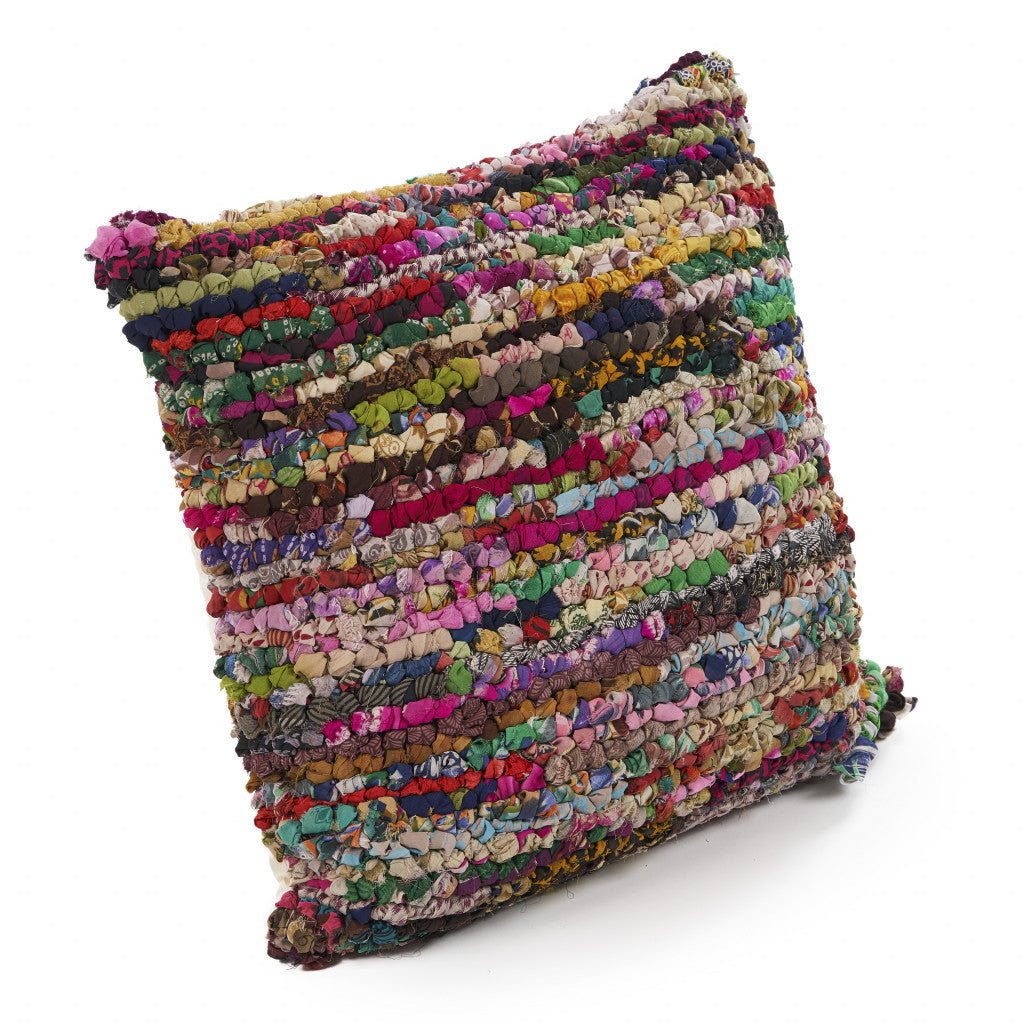 Set Of Two 26" X 26" Multicolored Striped Zippered Natural Throw Pillow