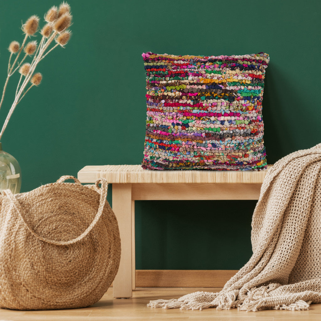 Set Of Two 26" X 26" Multicolored Striped Zippered Natural Throw Pillow