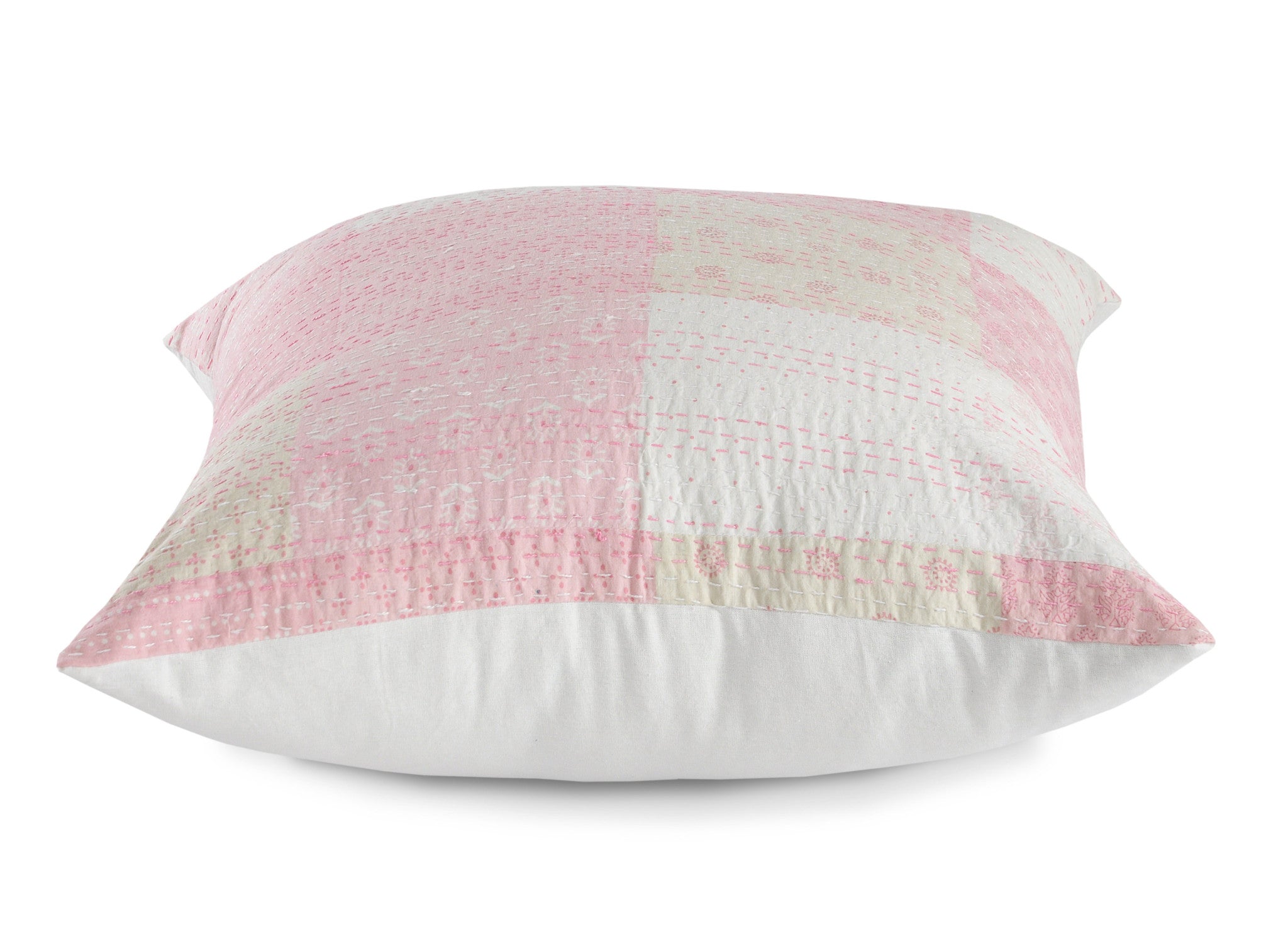 Set Of Two 20" X 20" Pink Patchwork Zippered 100% Cotton Throw Pillow