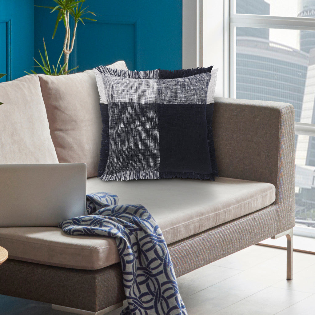 兩個 20 英寸 X 20 英寸藍色格子拉鍊 100% 棉抱枕