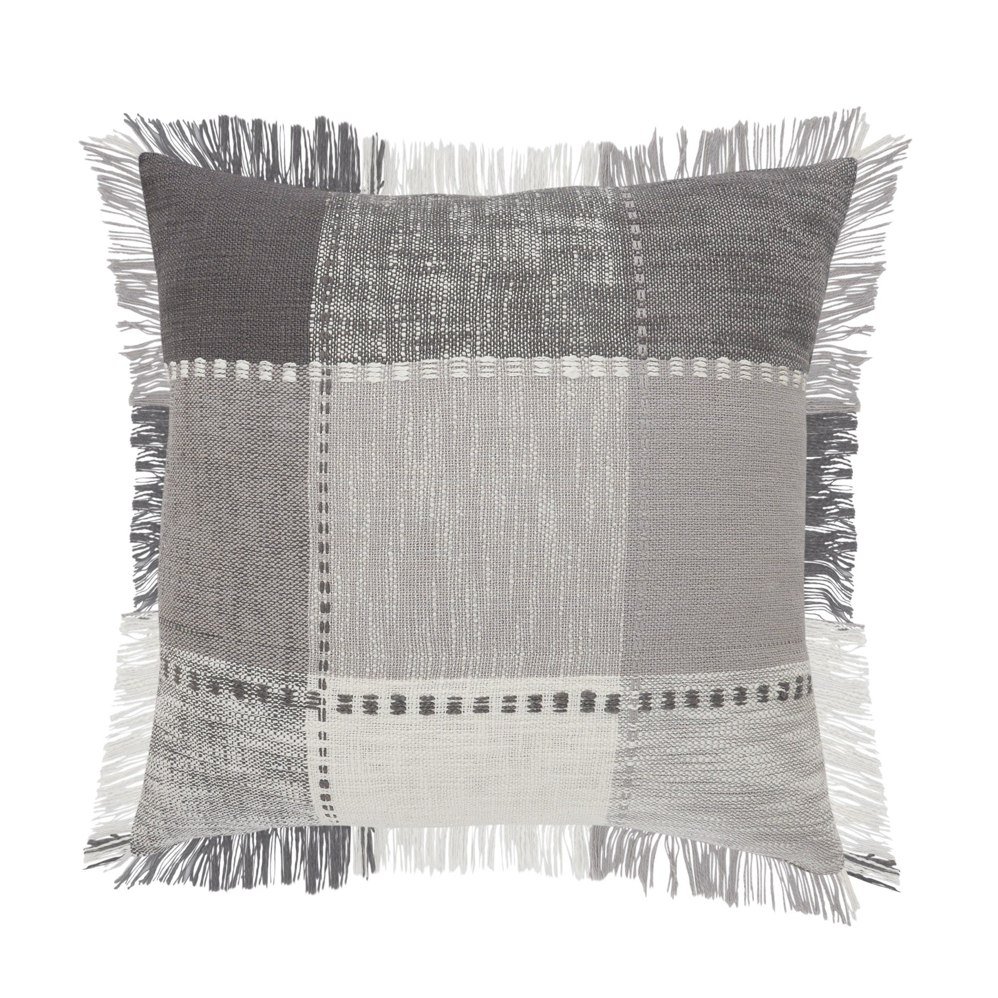 Gray Plaid Zippered 100% Cotton Throw Pillow Set Of Two - 20" x 20"