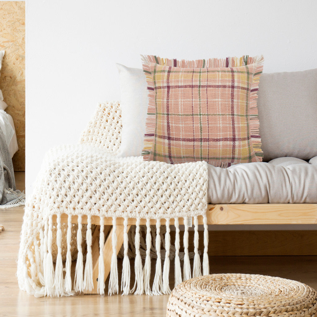 Pink Plaid Zippered 100% Cotton Throw Pillow Set Of Two - 20" x 20"