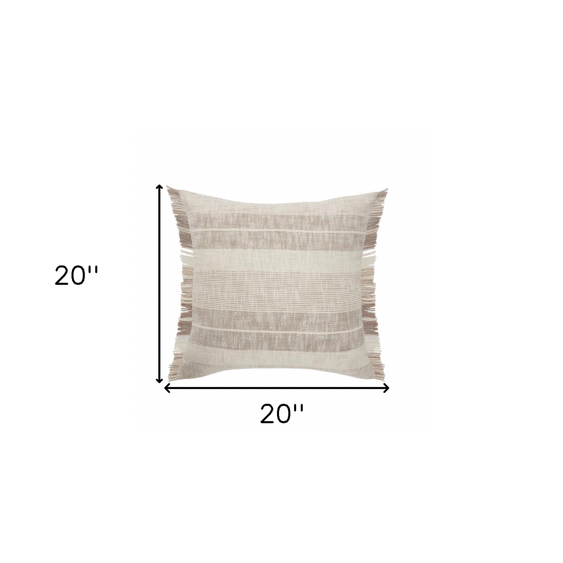 Set Of Two 20" X 20" Tan Striped Zippered 100% Cotton Throw Pillow