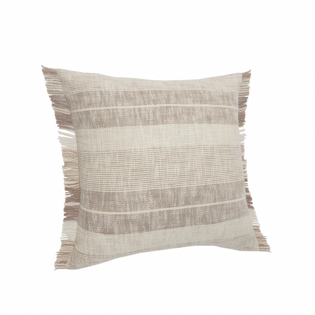 Set Of Two 20" X 20" Tan Striped Zippered 100% Cotton Throw Pillow