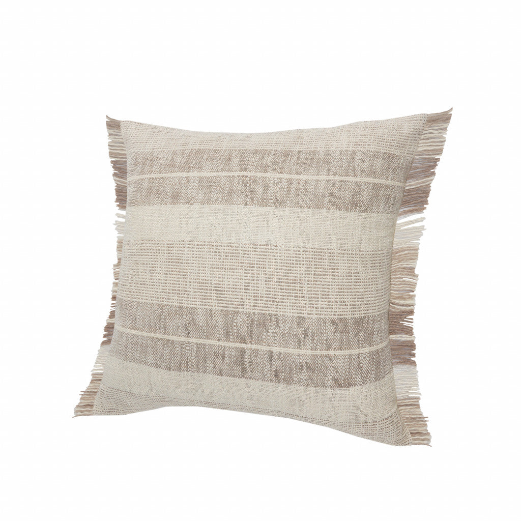 Set Of Two 20" X 20" Tan Striped Zippered 100% Cotton Throw Pillow