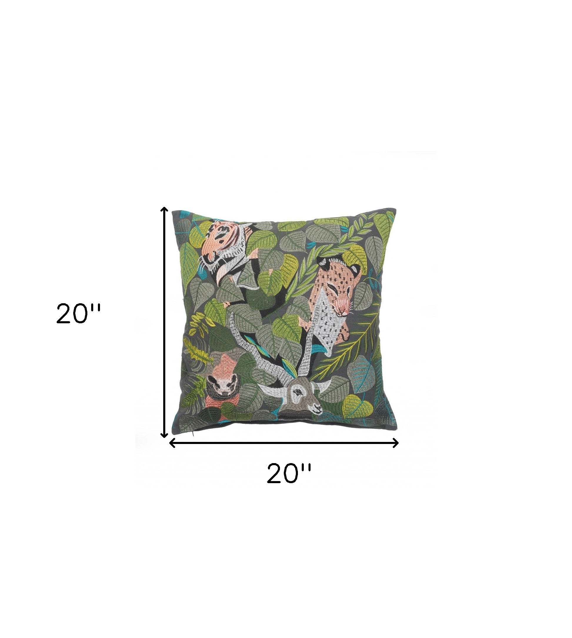 Set Of Two 20" X 20" Gray Animal Print Zippered 100% Cotton Throw Pillow