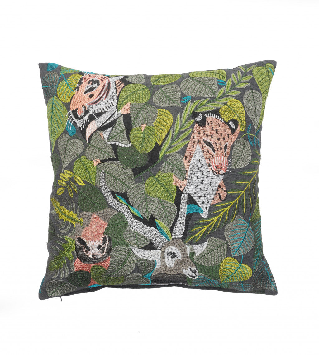 Set Of Two 20" X 20" Gray Animal Print Zippered 100% Cotton Throw Pillow